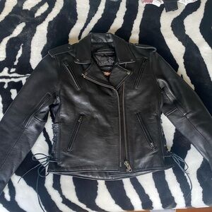 100% Genuine Leather HEAVY Vented Biker Moto Jacket Removeable Lining Size M